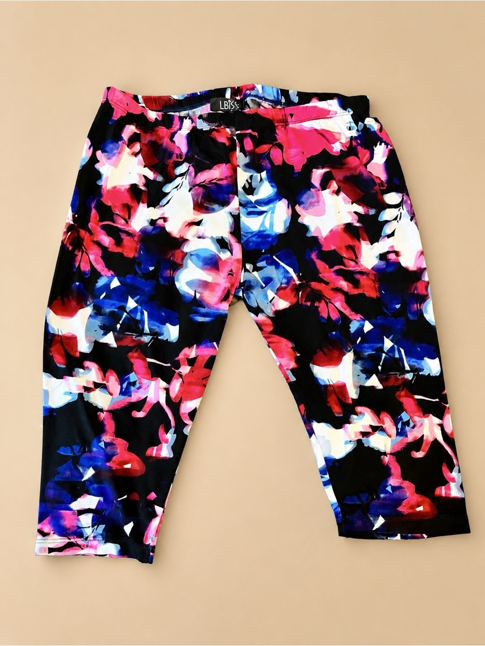 Floral Abstract Capri Leggings - Pink Blue Black
